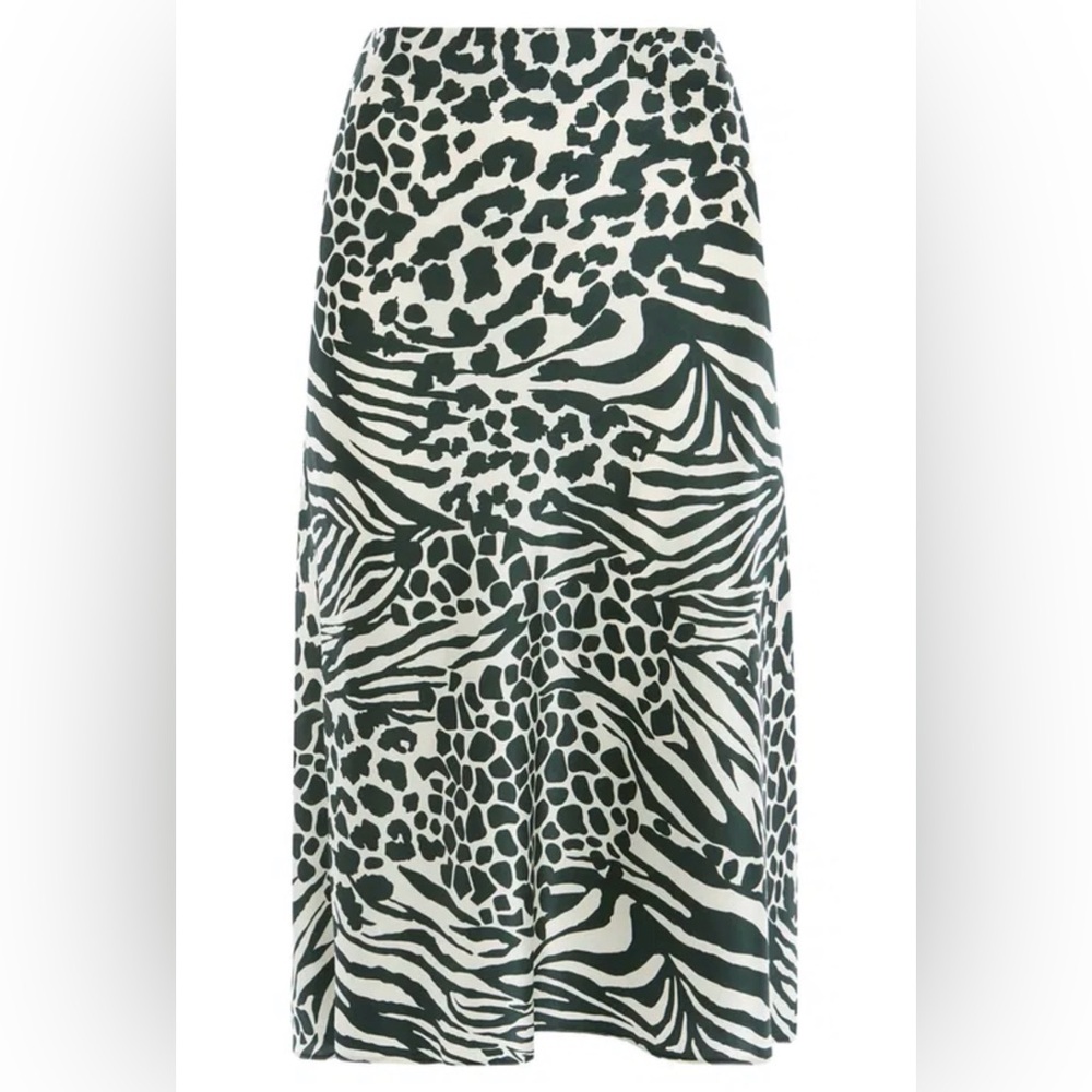 Karen Millen Animal Print Midi Skirt Zebra Leopard Satin Style US 6 UK 10 EU 38